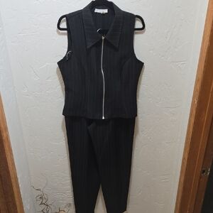 Alyn Paige Black / Brown Pinstripe Sleeveless Pantsuit